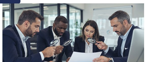Trade verification team examining documents